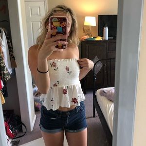 white strapless flowered tube top pacsun